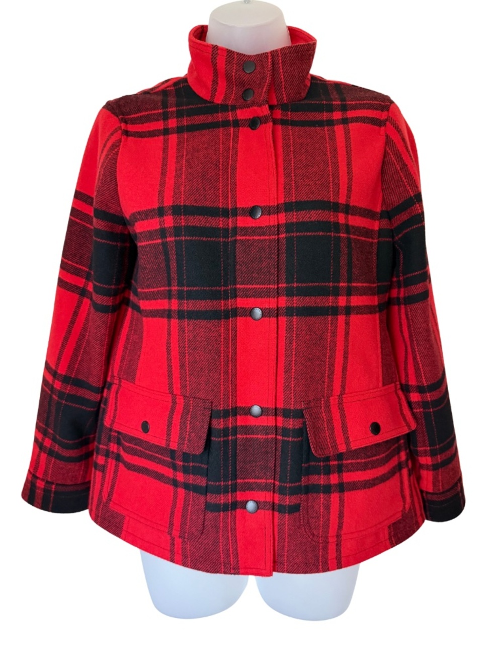 Talbots Small Petite (SP) Red Black Plaid Wool Jacket NWOT Wool Blend